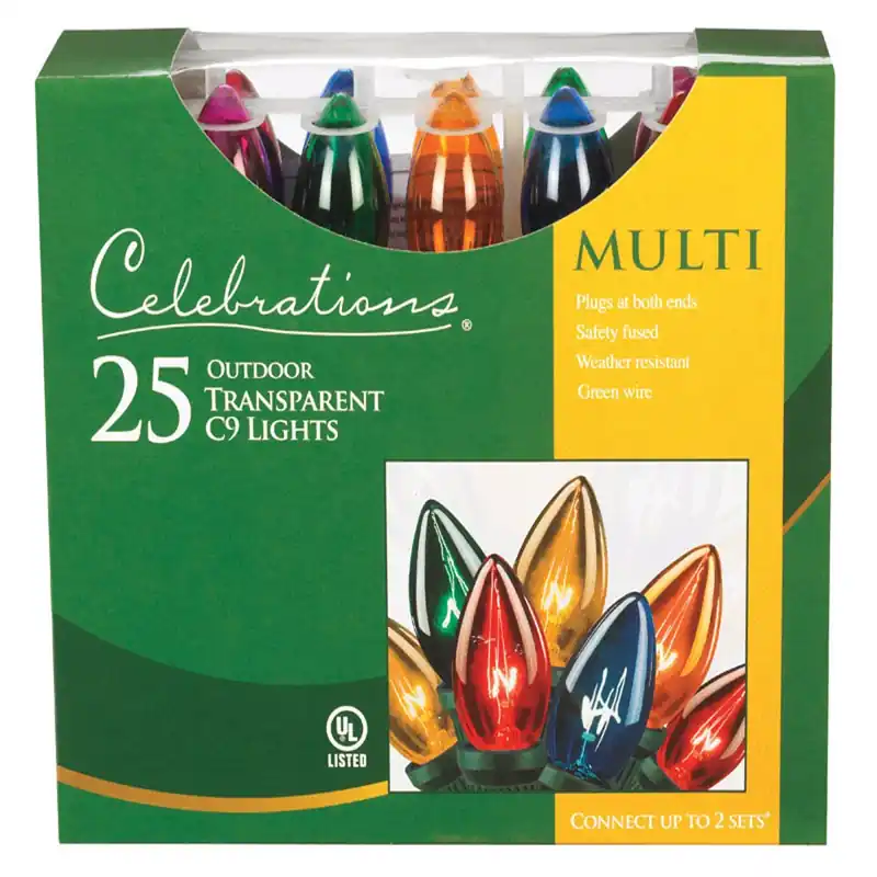 Incandescent C9 Multicolored String Christmas Lights 25 Ft With 25 Bulbs