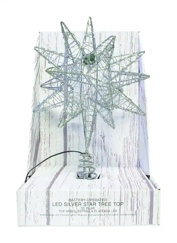 Led Silver Microdot Star Tree Topper 9 In.