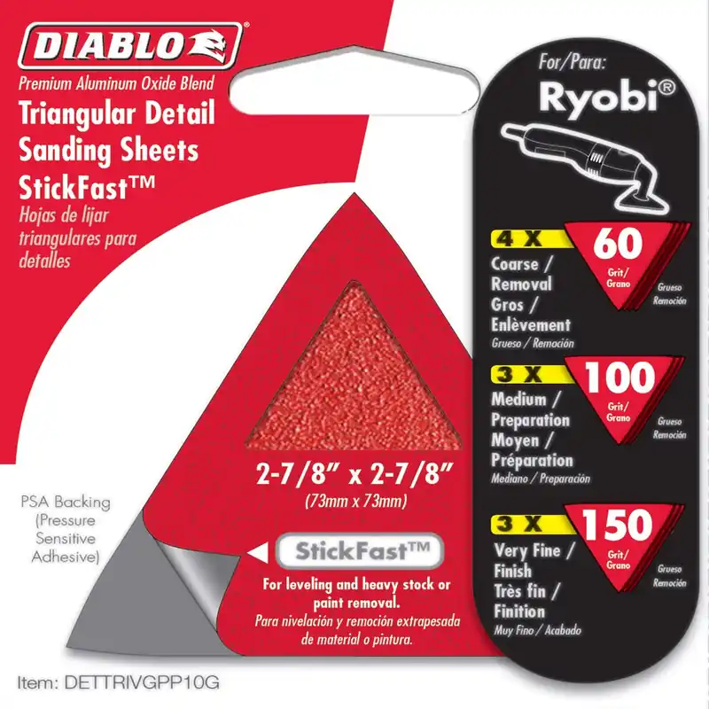 2-7/8 In. L X 2-7/8 In. W Assorted Grit Aluminum Oxide Detail Sanding Triangle 10 Pk