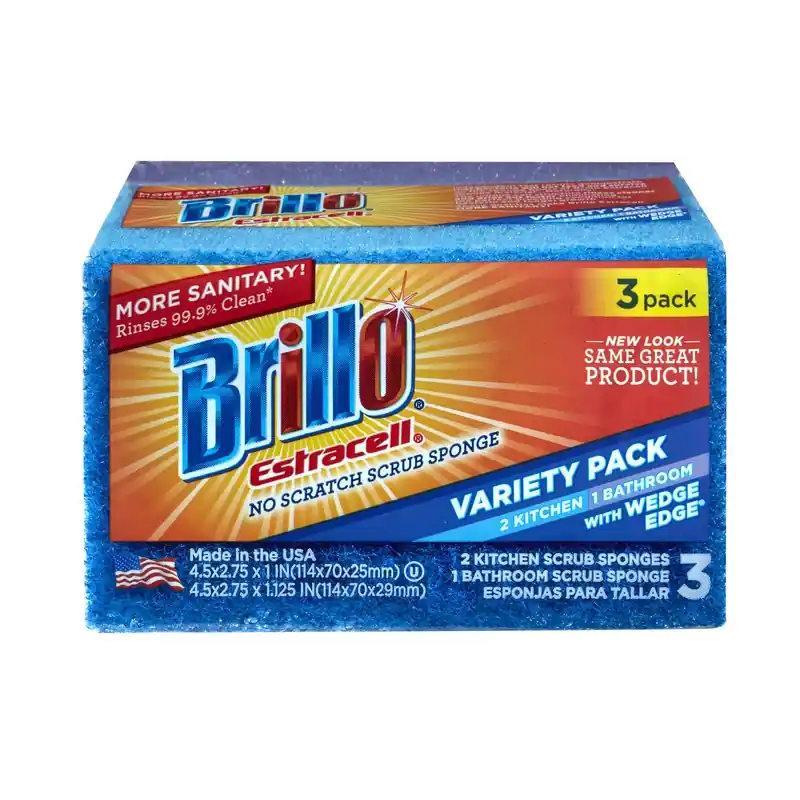 Estracell Non-scratch Antibacterial Scrubber Sponge For Kitchen And Bath 4.9 In. L 3 Pc