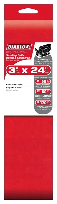 24 In. L X 3 In. W Zirconium Abrasive Sanding Belt Assorted Grit Assorted 3 Pk