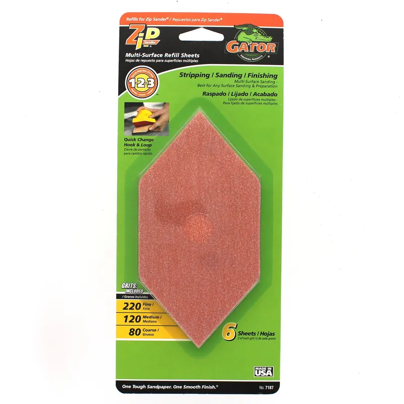 Zip Sander 6 In. L X 3 In. W 80/120/220 Grit Aluminum Oxide Sanding Sheet 6 Pk