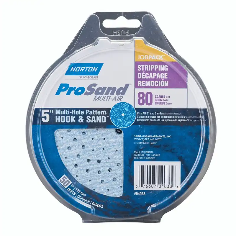 Prosand 5 In. Ceramic Alumina Hook And Loop A975 Sanding Disc 80 Grit Coarse 50 Pk