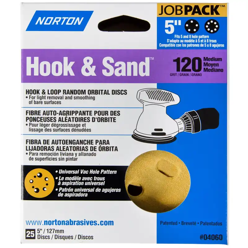 Hook & Sand 5 In. Aluminum Oxide Hook And Loop A290 Sanding Disc 120 Grit Medium 25 Pk
