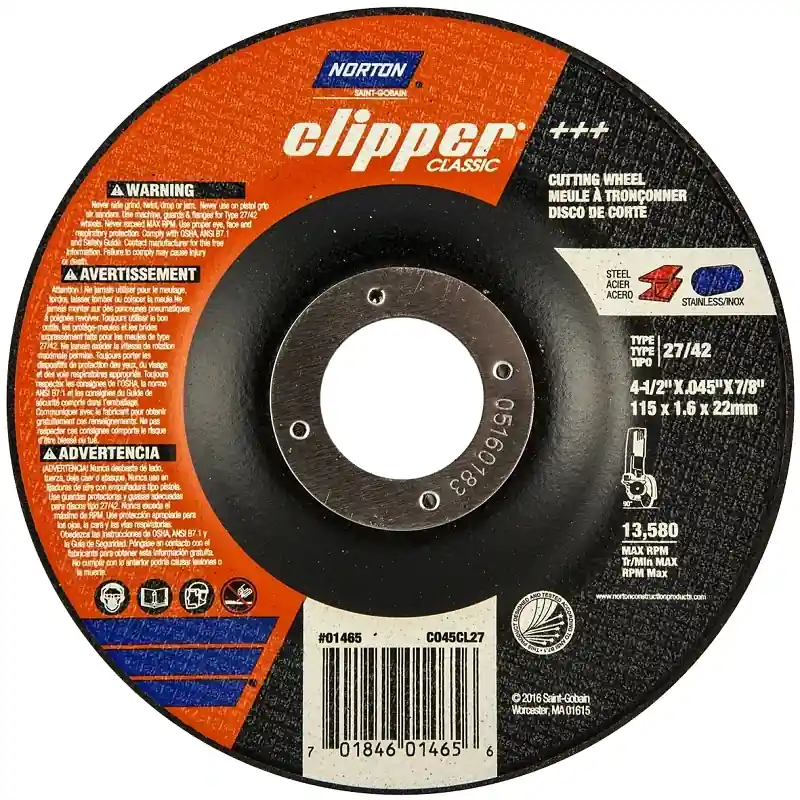 Clipper 4-1/2 In. D X 7/8 In. X 0.045 In. Thick Aluminum Oxide Classic Cut-off Wheel 1 Pk