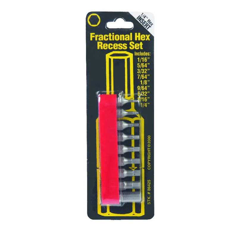 9-piece Hex Fractional Insert Screwdriver Bit Set - 1/4" Hex Shank