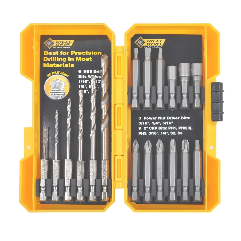 High Speed Steel Drill And Driver Bit Set 18 Piece Hex Shank
