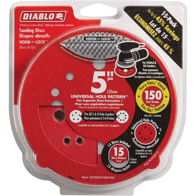 5 In. Ceramic Blend Hook And Lock Sanding Disc 150 Grit Very Fine 15 Pk