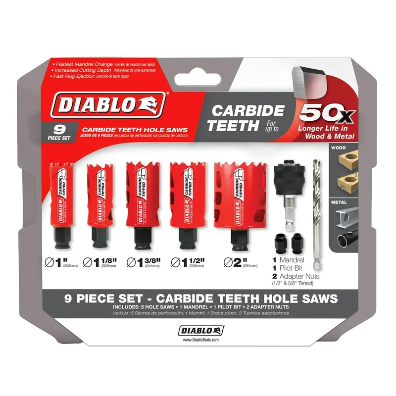 Hole Saw Set, Carbide, 9-pc.