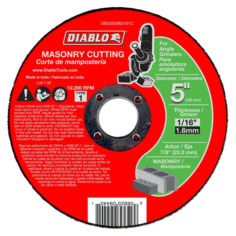 5 In. D X 7/8 In. X 1/16 In. Thick Silicon Carbide Masonry Cut-off Disc 1 Pk