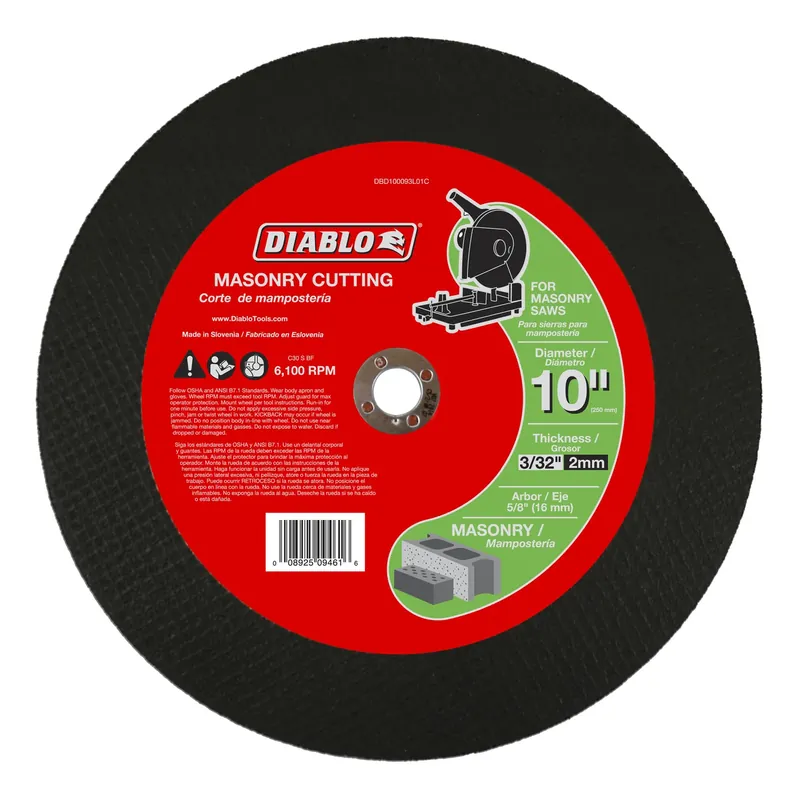 10 In. D X 5/8 In. X 3/32 In. Thick Aluminum Oxide Masonry Cut-off Disc 1 Pk