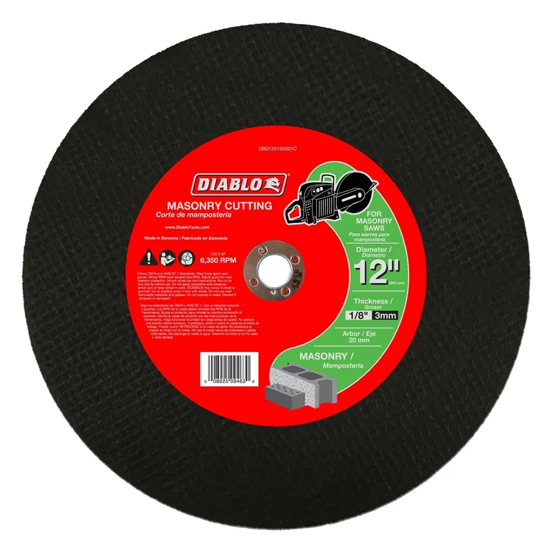 12 In. D X 20 Mm X 1/8 In. Thick Silicon Carbide Masonry Cut-off Disc 1 Pc