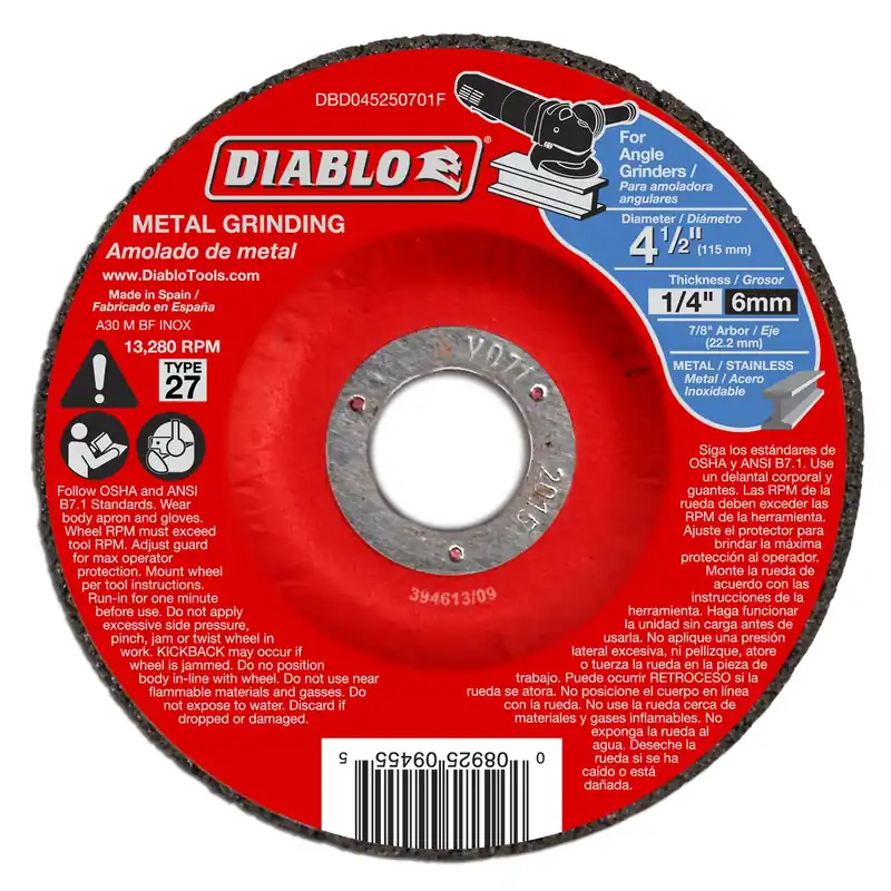 Metal Grinding Disc, Type 27, 4-1/2 X 1/4 X 7/8-in.