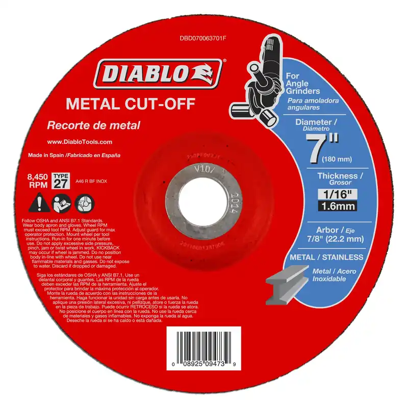 7 In. D X 7/8 In. X 1/16 In. Thick Aluminum Oxide Metal Cut-off Disc 1 Pk