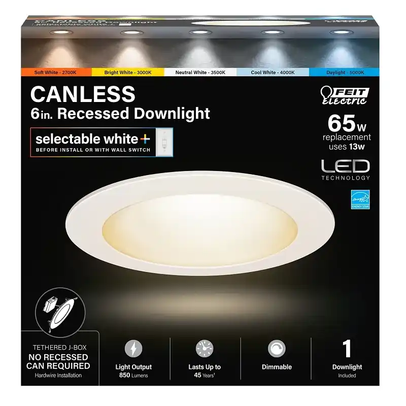 Led Canless Recessed Downlight 6 In. 13 W Color Selectable 850 Lumens