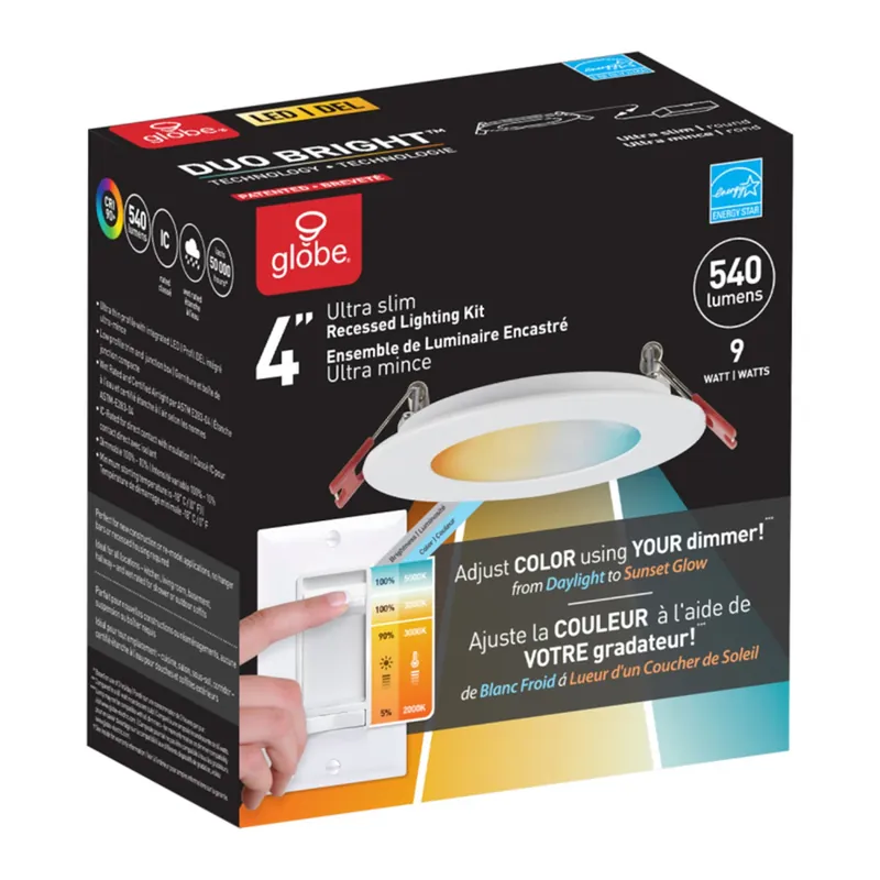 Led Integrated Ultra Slim Recessed Lighting Kit, White Finish, 9-watts, 4-in.
