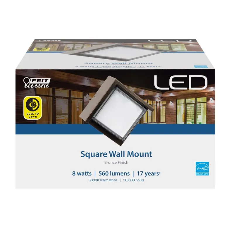 Bronze Dusk To Dawn Led Light Fixture, 8 Watts, 560 Lumens, Wall Mount