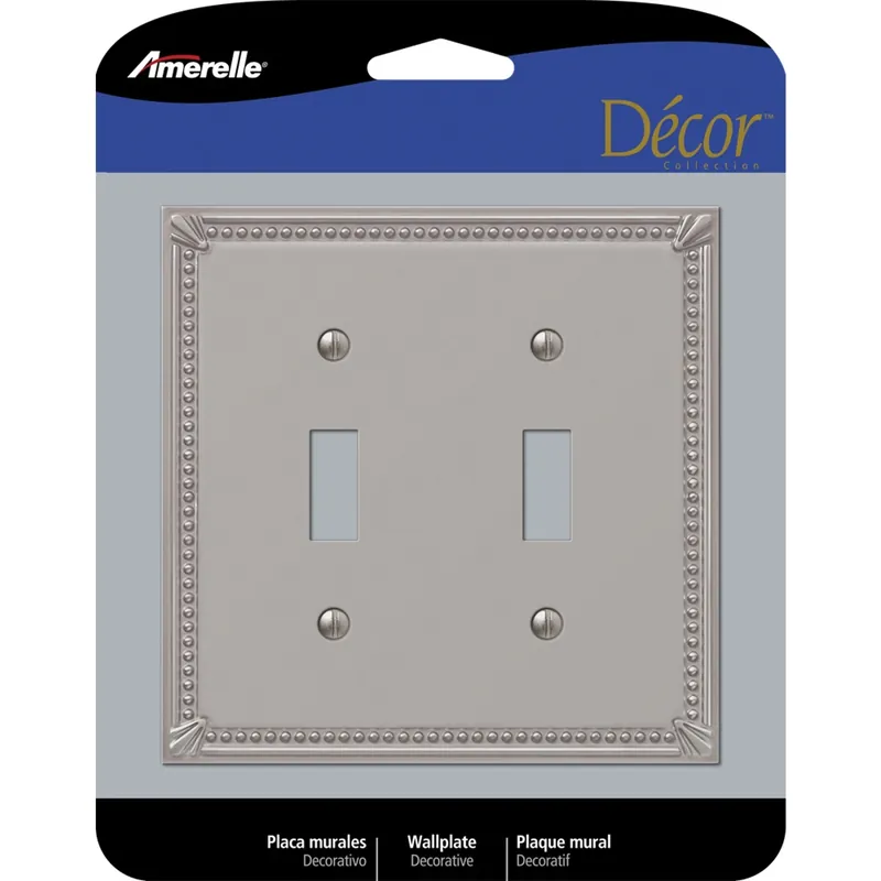 Imperial Bead Brushed Nickel 2 Gang Die-cast Metal Toggle Wall Plate 1 Pk