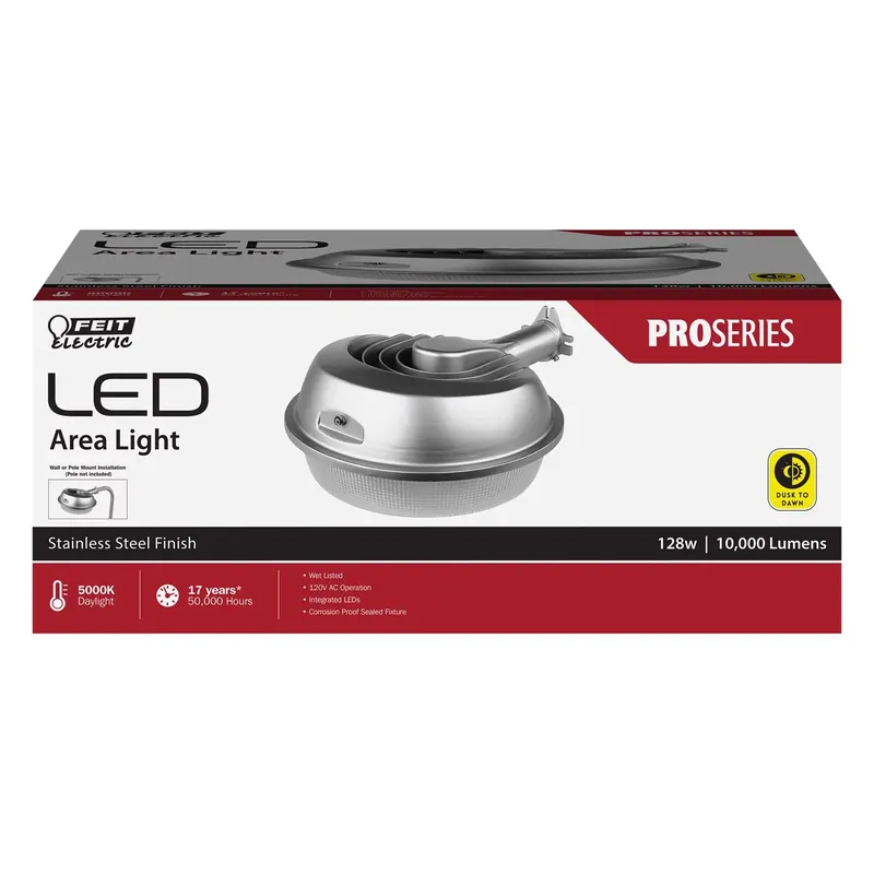 Led Dusk-to-dawn Area Light, 10,000 Lumens, Stainless Steel