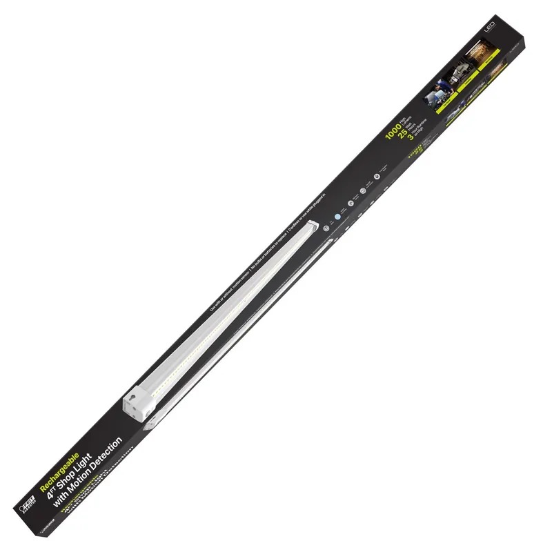 Motion Sensing Shop Light, No Hum, Rechargeable Battery Operated, 7.5 Watts, 4 Ft.