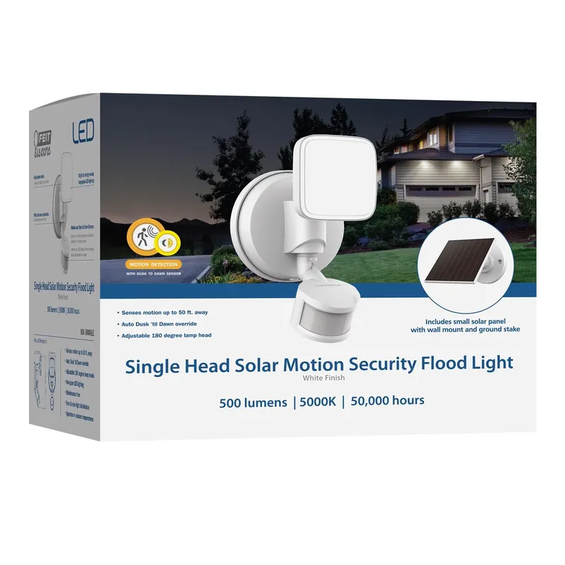 Led Motion-sensing Solar Powered Security Floodlight, 500 Lumens, White Finish