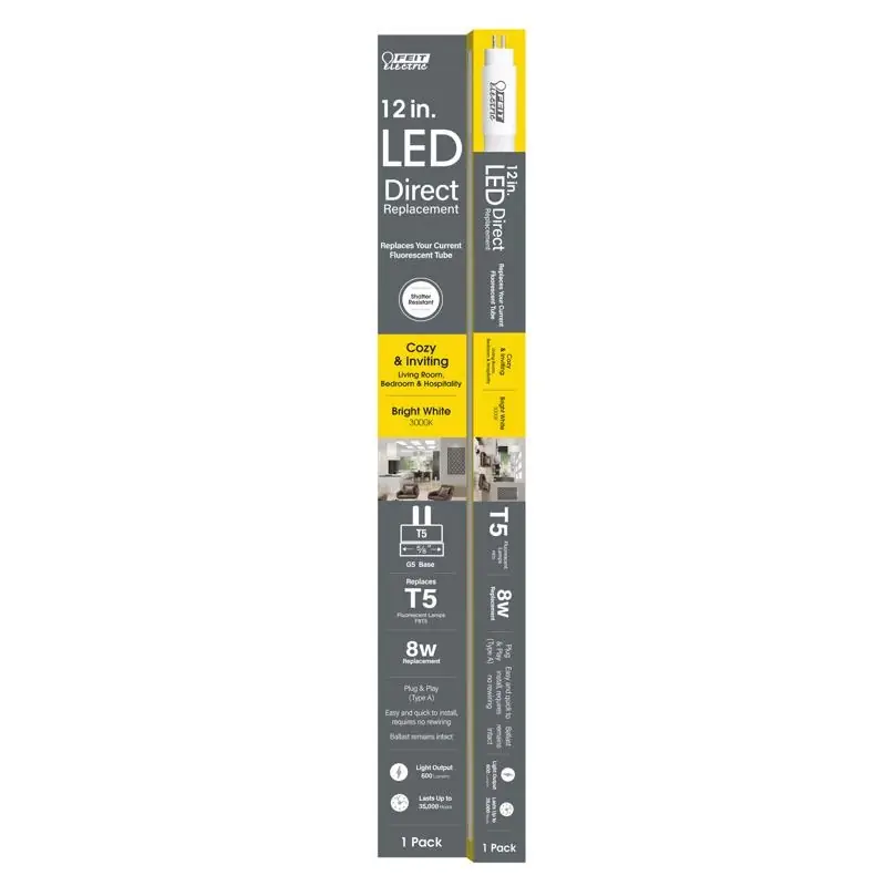 T5 Bright White 12 In. Bi-pin Linear Led Linear Lamp 8 Watt Equivalence 1 Pk