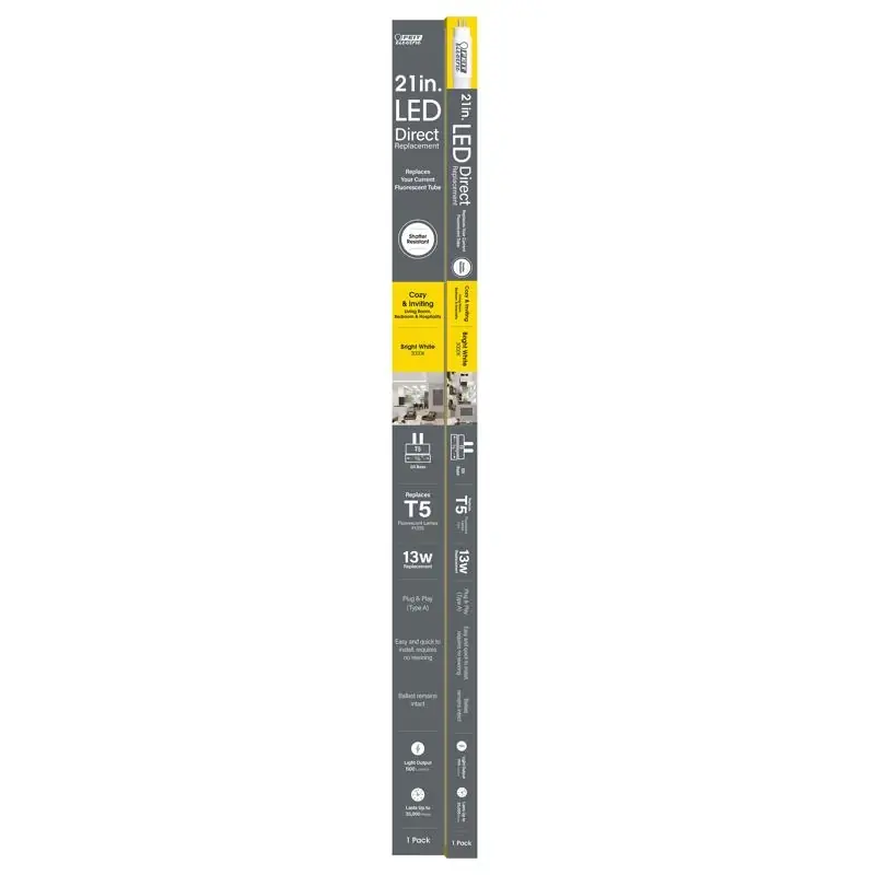 T5 Bright White 21 In. Bi-pin Linear Led Linear Lamp 13 Watt Equivalence 1 Pk