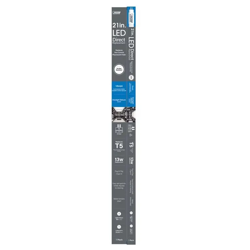 T5 Daylight Deluxe 21 In. Bi-pin Linear Led Linear Lamp 13 Watt Equivalence 1 Pk