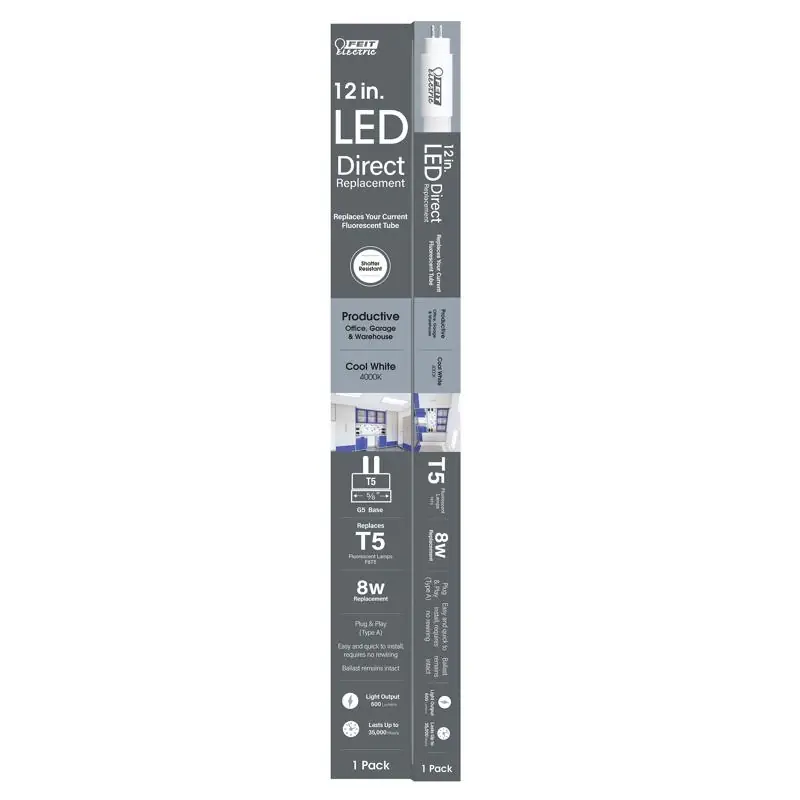 T5 Cool White 12 In. Bi-pin Base Linear Led Linear Lamp 8 Watt Equivalence 1 Pk