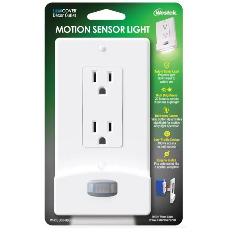 Lumicover Motion Activated White 1 Gang Plastic Decorator Nightlight Wall Plate 1 Pk