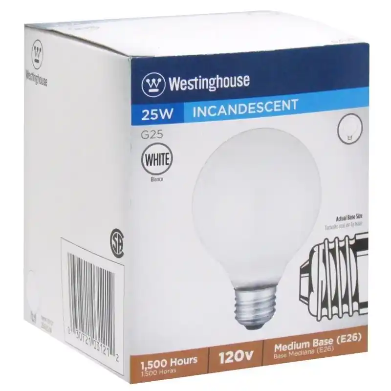 25 W G25 Globe Incandescent Bulb E26 (medium) White 1 Pk