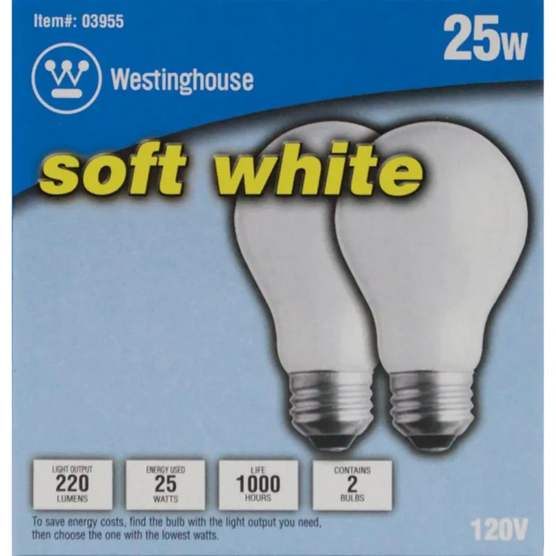 25 W A19 A-line Incandescent Bulb E26 (medium) Soft White 2 Pk