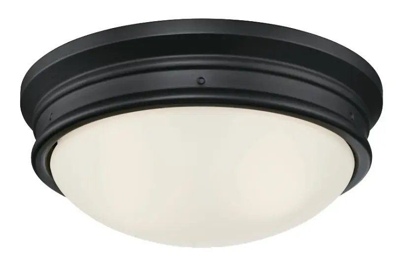 Meadowbrook 2-light Ceiling Fixture, Flush-mount, Matte Black, Frost Glass, 5-1/8 X 13-in. Dia.