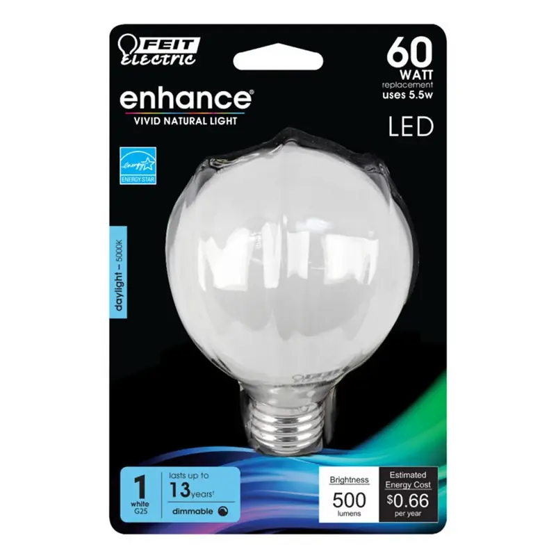 Enhance G25 E26 (medium) Filament Led Bulb Daylight 60 Watt Equivalence 1 Pk