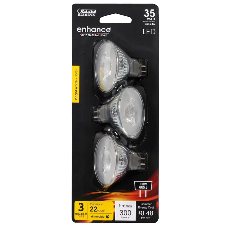 Enhance Mr16 Gu5.3 Led Bulb Bright White 35 Watt Equivalence 3 Pk