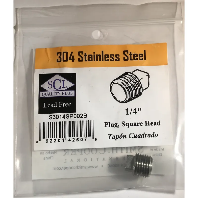 1/4 In. Mpt Stainless Steel Square Head Plug - Lead-free