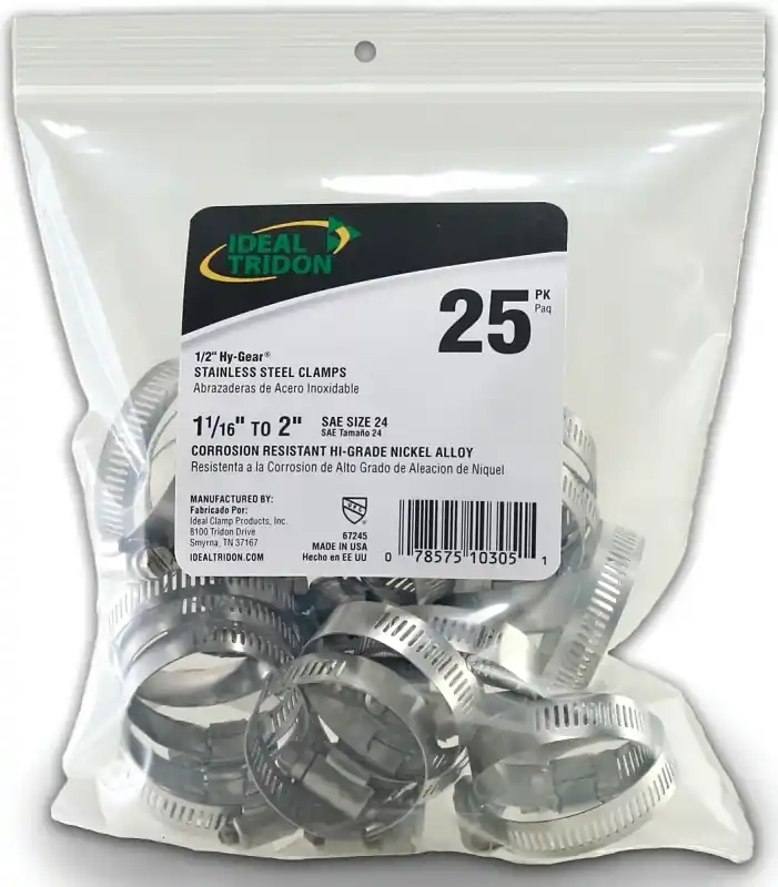 Hy Gear 1-1/16 In To 2 In. Sae 24 Silver Hose Clamp Stainless Steel Band