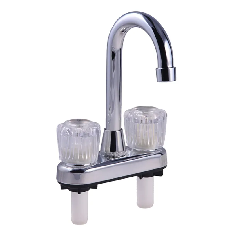 Two Handle Chrome Bar Faucet With High Arc Spout And Knob Handles