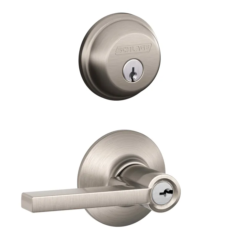 Single Cylinder Deadbolt With Latitude Entry Door Lever Handleset Combo Pack, Satin Nickel
