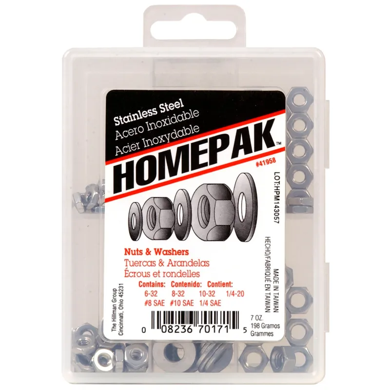 Assorted In. Stainless Steel Sae Nuts And Washers Kit 100 Pk