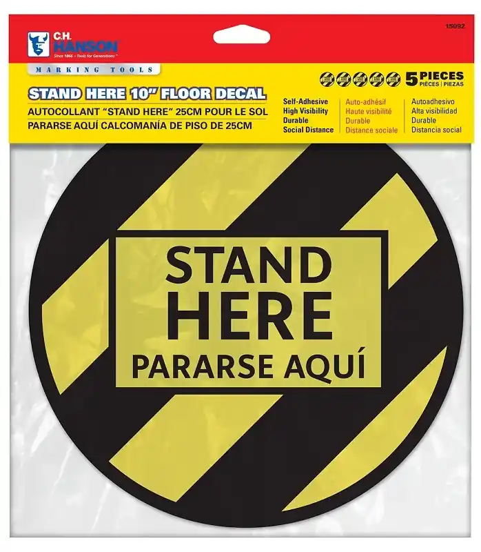 Bilingual Yellow Social Distancing Decal 0.08 In. H X 10 In. W