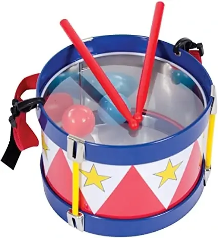 Classic Tin Drum With Adjustable Strap And Two Wooden Drumsticks