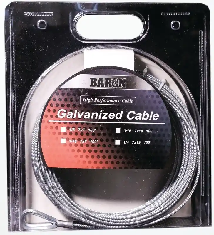 Galvanized Steel 1/16 In. Diameter X 100 Ft. Length Aircraft Cable