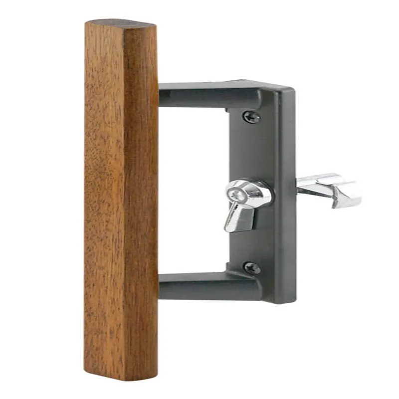 Sliding Patio Door Handle, Black Diecast, Hardwood Handle, Surface Hook