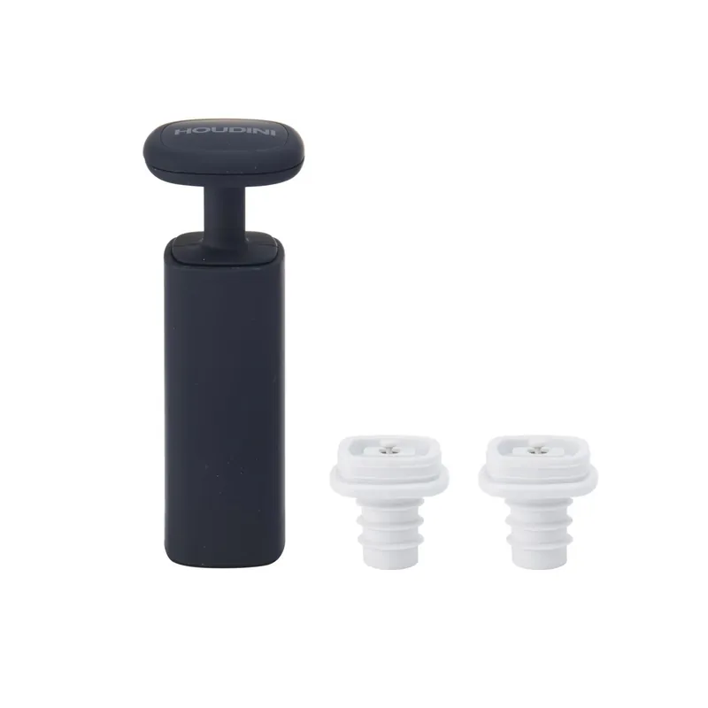 Black Silicone Vacuum Pump And Stopper Set - 3 Piece Barware Accessories