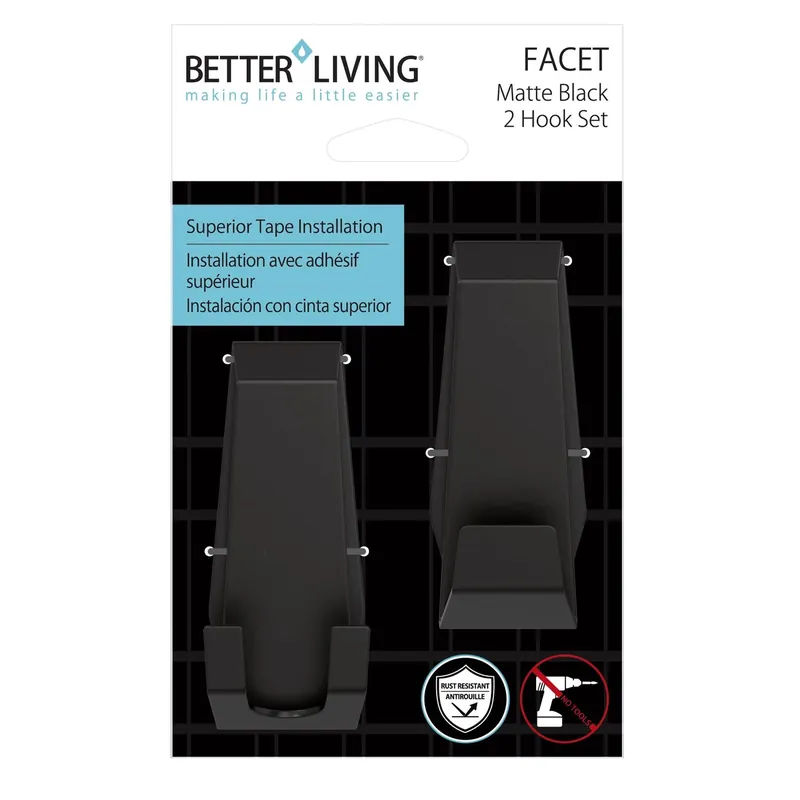 Facet Matte Black Bath Hook 3.38 In. H X 1.25 In. W X 1.5 In. L