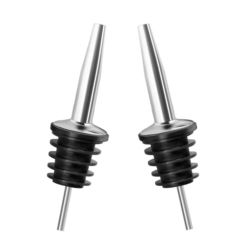 Black/silver Stainless Steel And Silicone Bottle Pourer Set Of 2