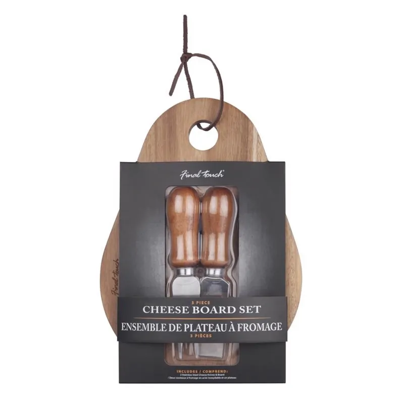 7 In. Acacia Wood Cheese Board With Slicer - 3 Piece Set