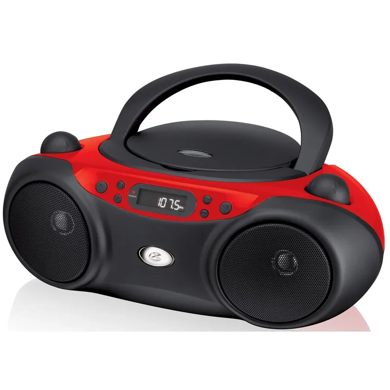 Bc232r Black/red Am/fm Cd Player And Boombox With Analog Clock