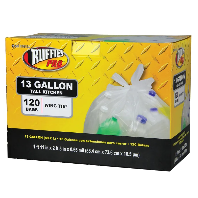 Pro 13 Gal Tall Kitchen Bags Wing Ties 120 Pk